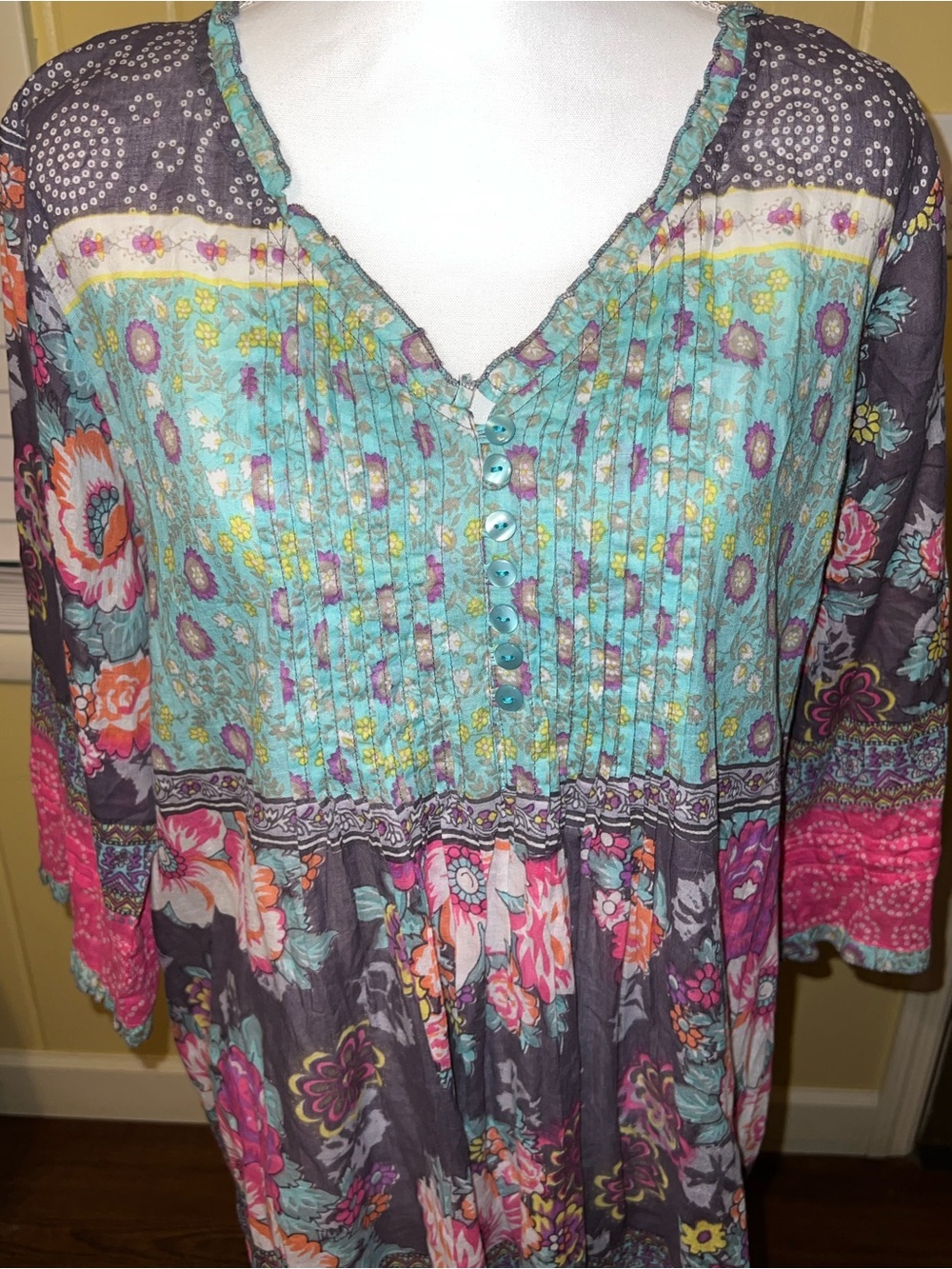World Market Boho Chic Colorful Panel Sheer Peasant Flowy Tunic Size L/XL - Picture 5 of 9